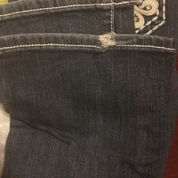 LA Idol Dark Wash Rhinestone Pocket Boot cut Jeans 7 - Picture 12 of 16